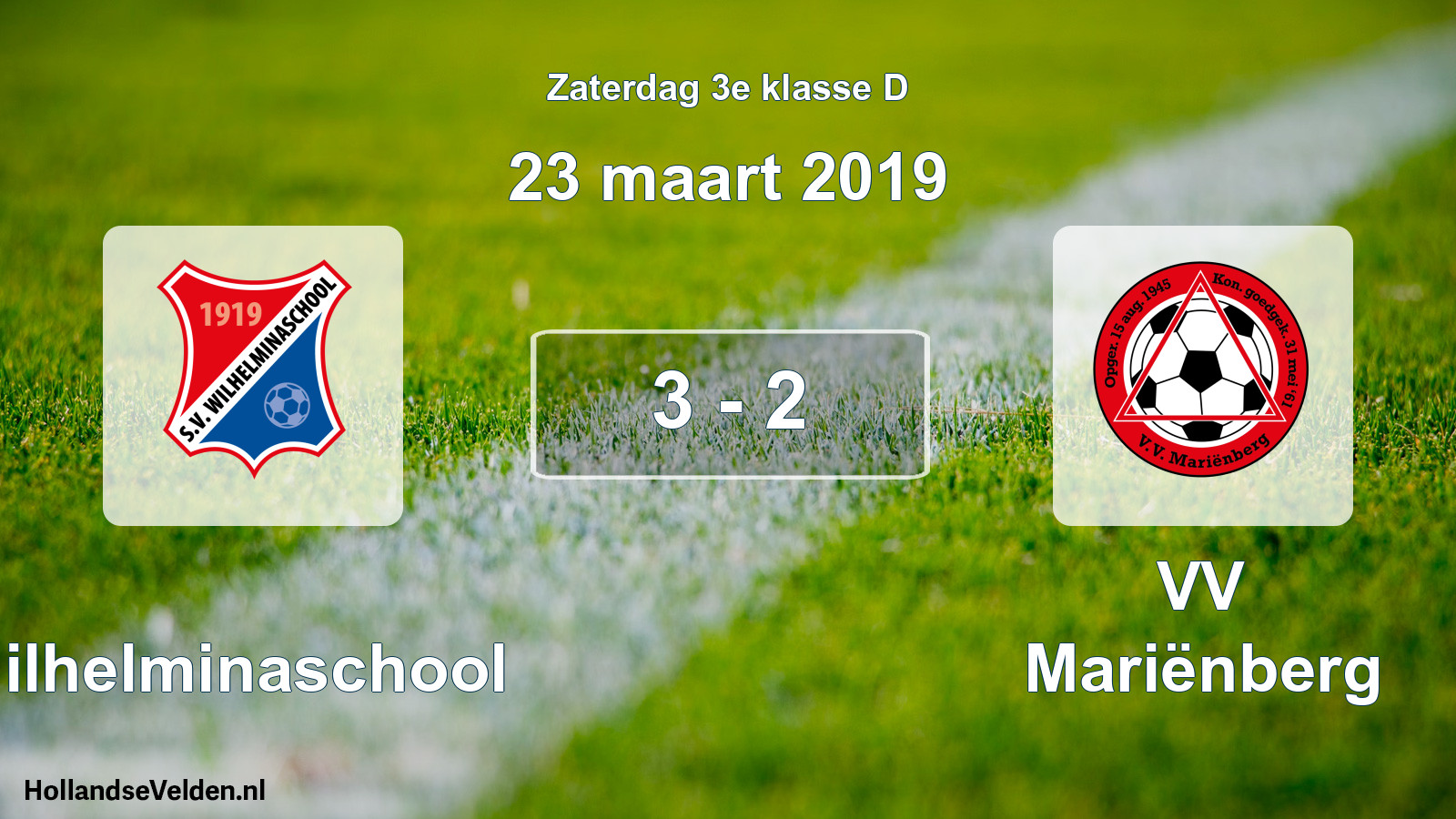 Total number of matches played: Wilhelminaschool - VV Mariënberg 3 - 2 (23 March 2019)