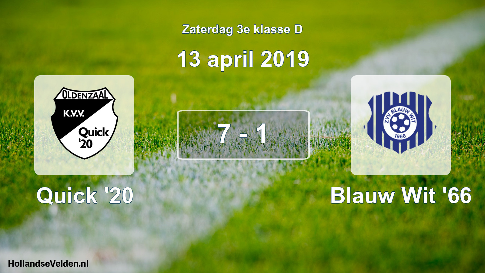 Total number of matches played: Quick '20 - Blauw Wit '66 7 - 1 (13 April 2019)