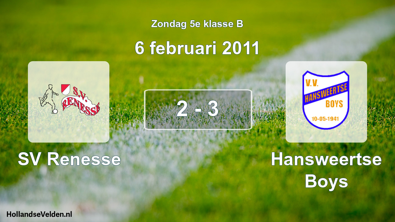 Total number of matches played: SV Renesse - Hansweertse Boys 2 - 3 (6 February 2011)