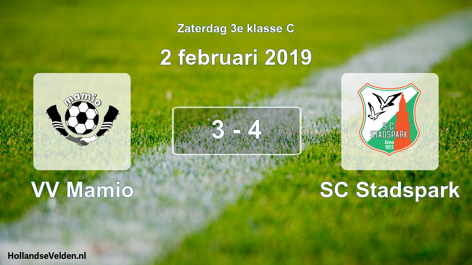 Total number of matches played: VV Mamio - SC Stadspark 3 - 4 (2 February 2019)