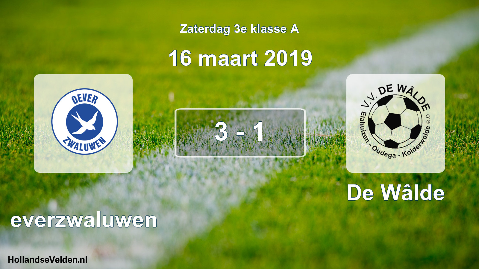 Total number of matches played: Oeverzwaluwen - De Wâlde 3 - 1 (16 March 2019)