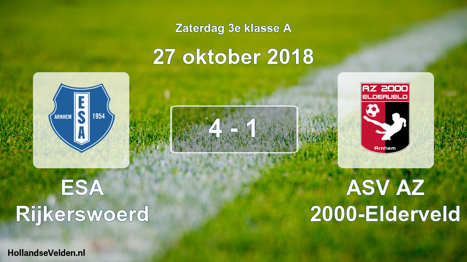 Total number of matches played: ESA Rijkerswoerd - ASV AZ 2000-Elderveld 4 - 1 (27 October 2018)