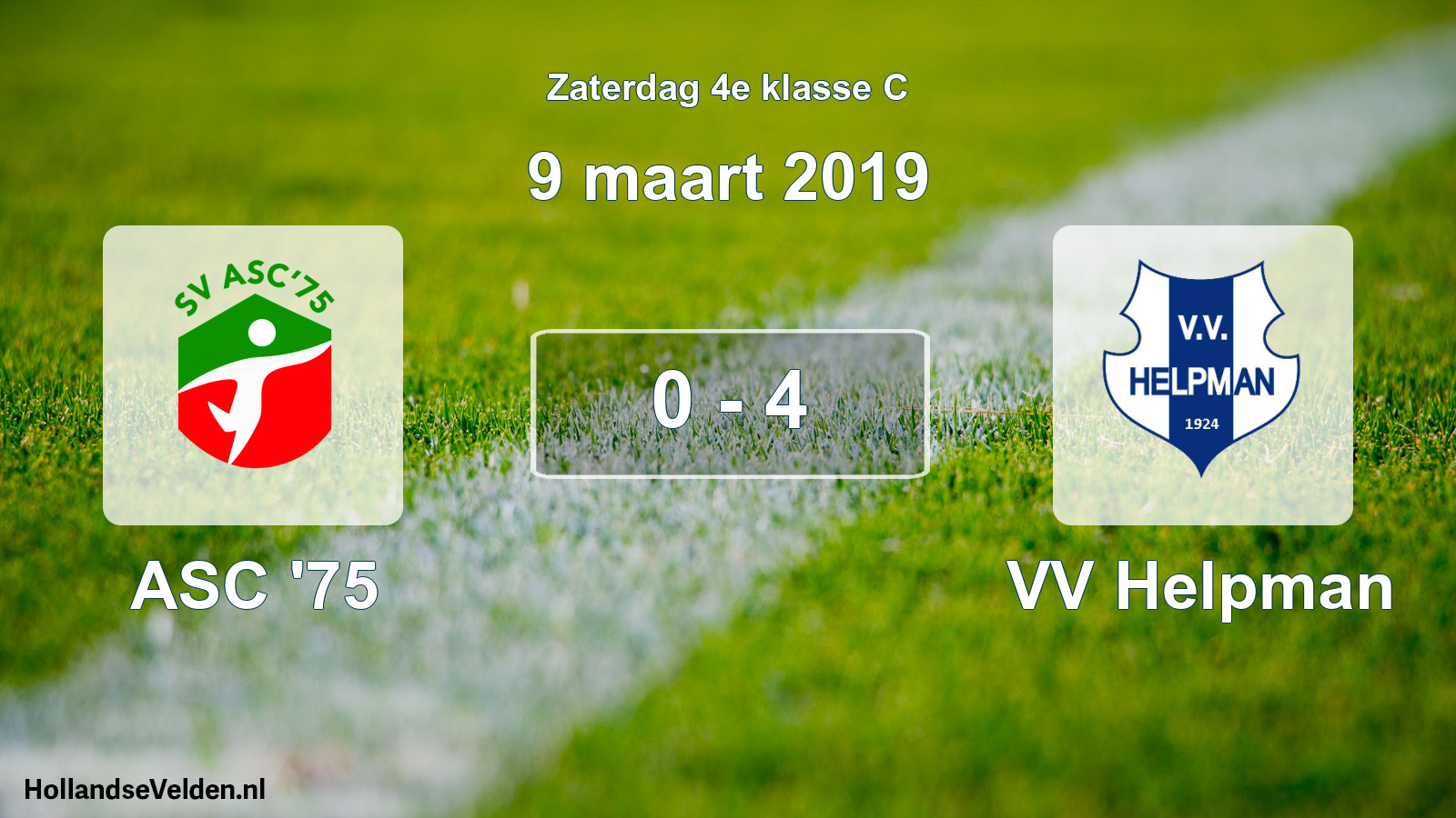Total number of matches played: ASC '75 - VV Helpman 0 - 4 (9 March 2019)
