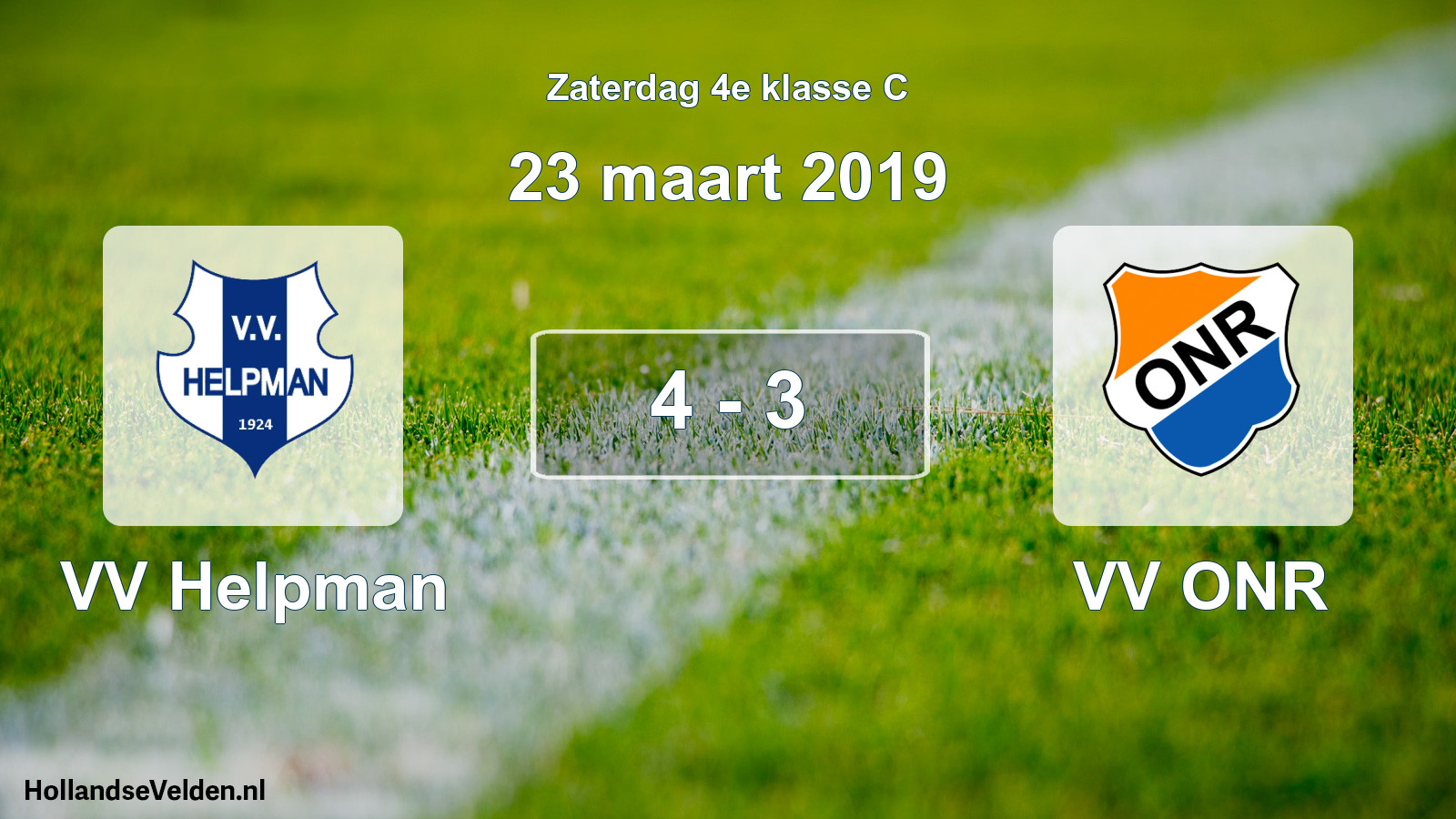 Total number of matches played: VV Helpman - VV ONR 4 - 3 (23 March 2019)