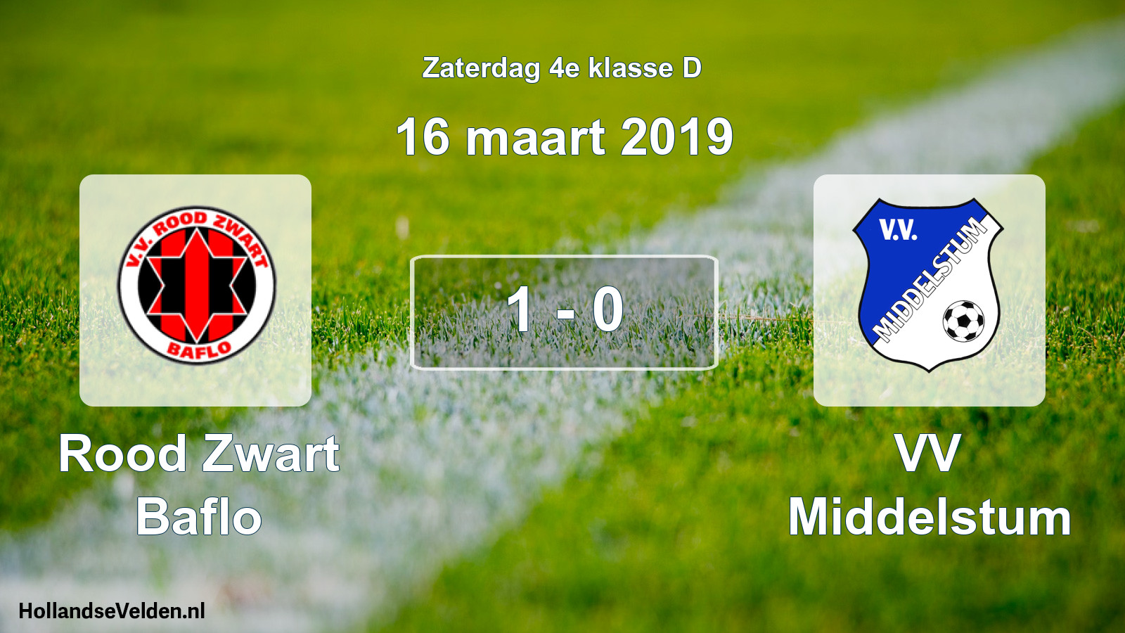 Total number of matches played: Rood Zwart Baflo - VV Middelstum 1 - 0 (16 March 2019)
