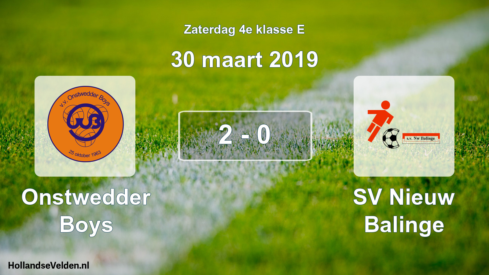 Total number of matches played: Onstwedder Boys - SV Nieuw Balinge 2 - 0 (30 March 2019)