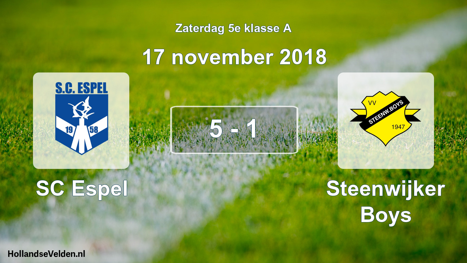 Total number of matches played: SC Espel - Steenwijker Boys 5 - 1 (17 November 2018)