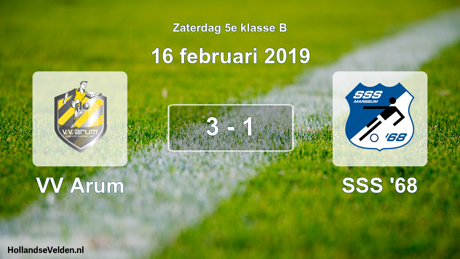 Total number of matches played: VV Arum - SSS '68 3 - 1 (16 February 2019)