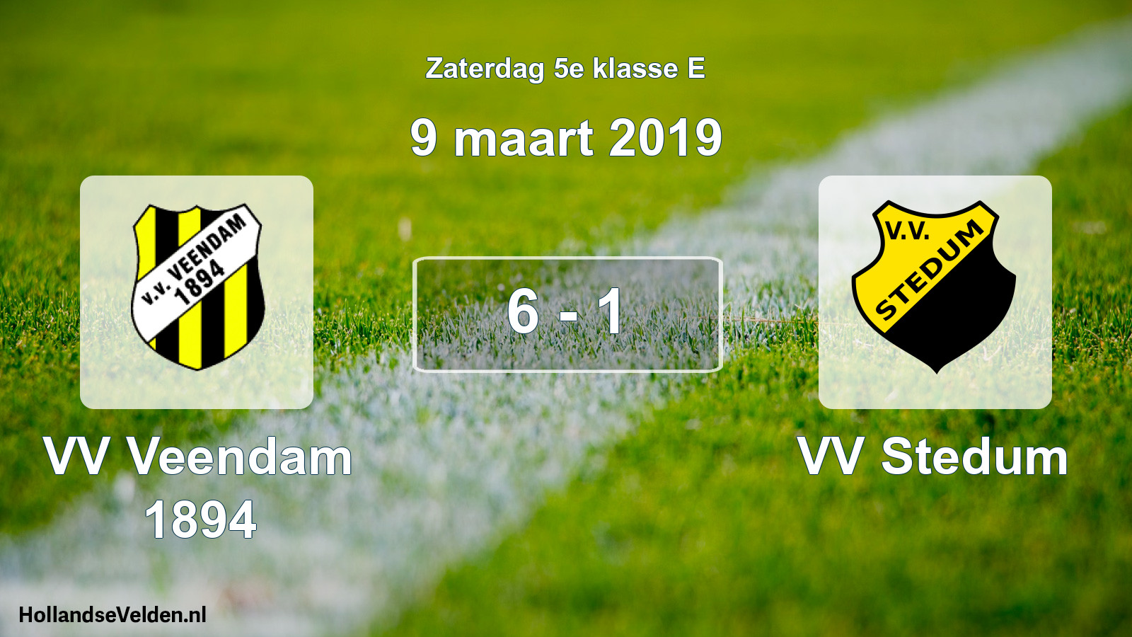 Total number of matches played: VV Veendam 1894 - VV Stedum 6 - 1 (9 March 2019)
