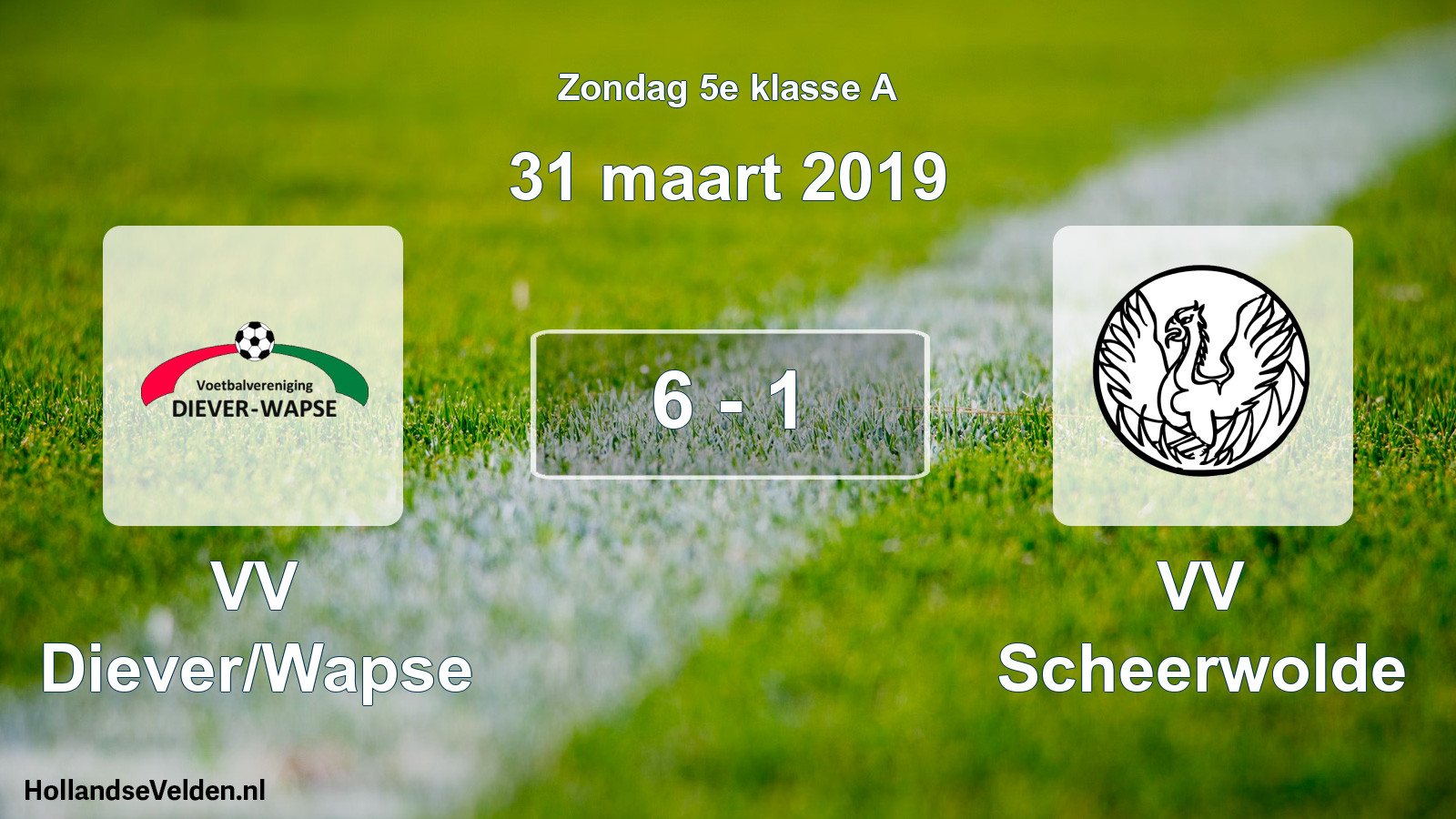 Total number of matches played: VV Diever/Wapse - VV Scheerwolde 6 - 1 (31 March 2019)