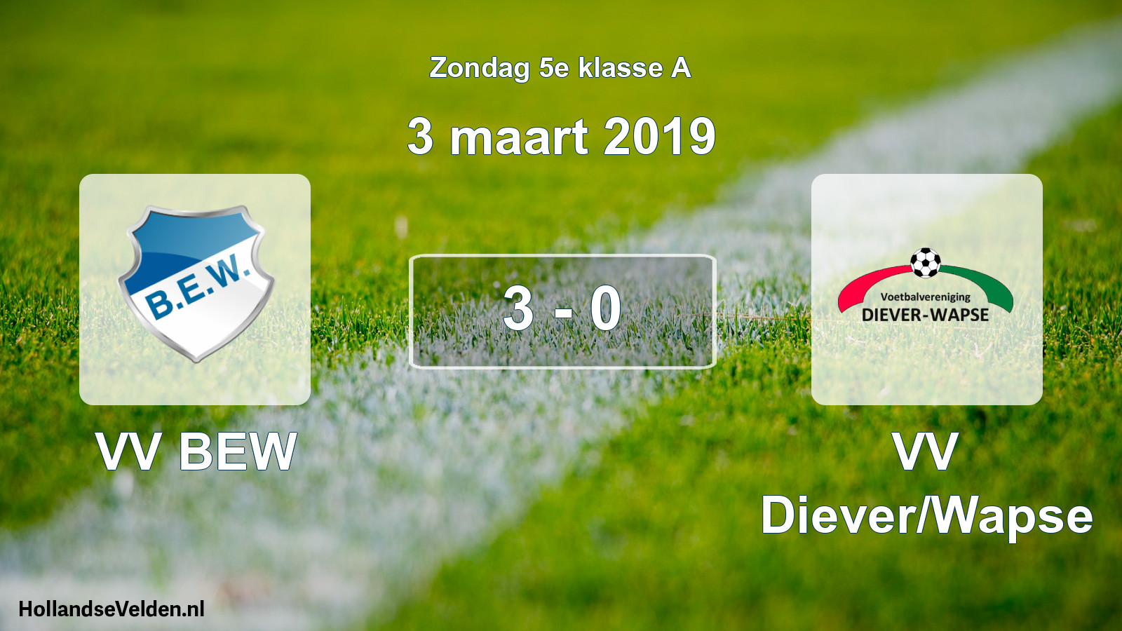 Total number of matches played: VV BEW - VV Diever/Wapse 3 - 0 (3 March 2019)