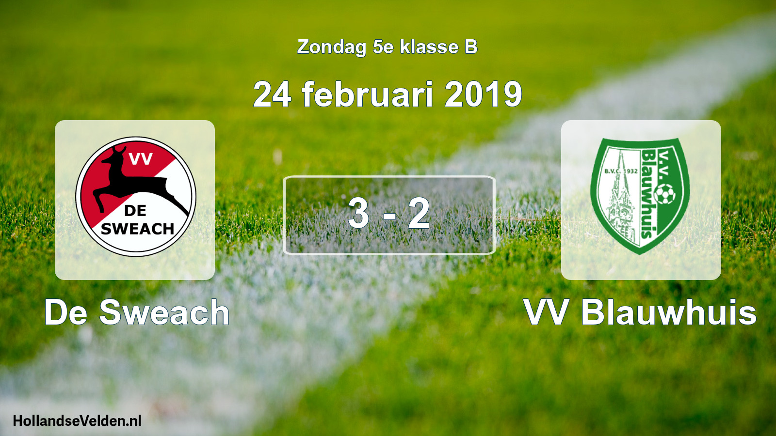 Total number of matches played: De Sweach - VV Blauwhuis 3 - 2 (24 February 2019)