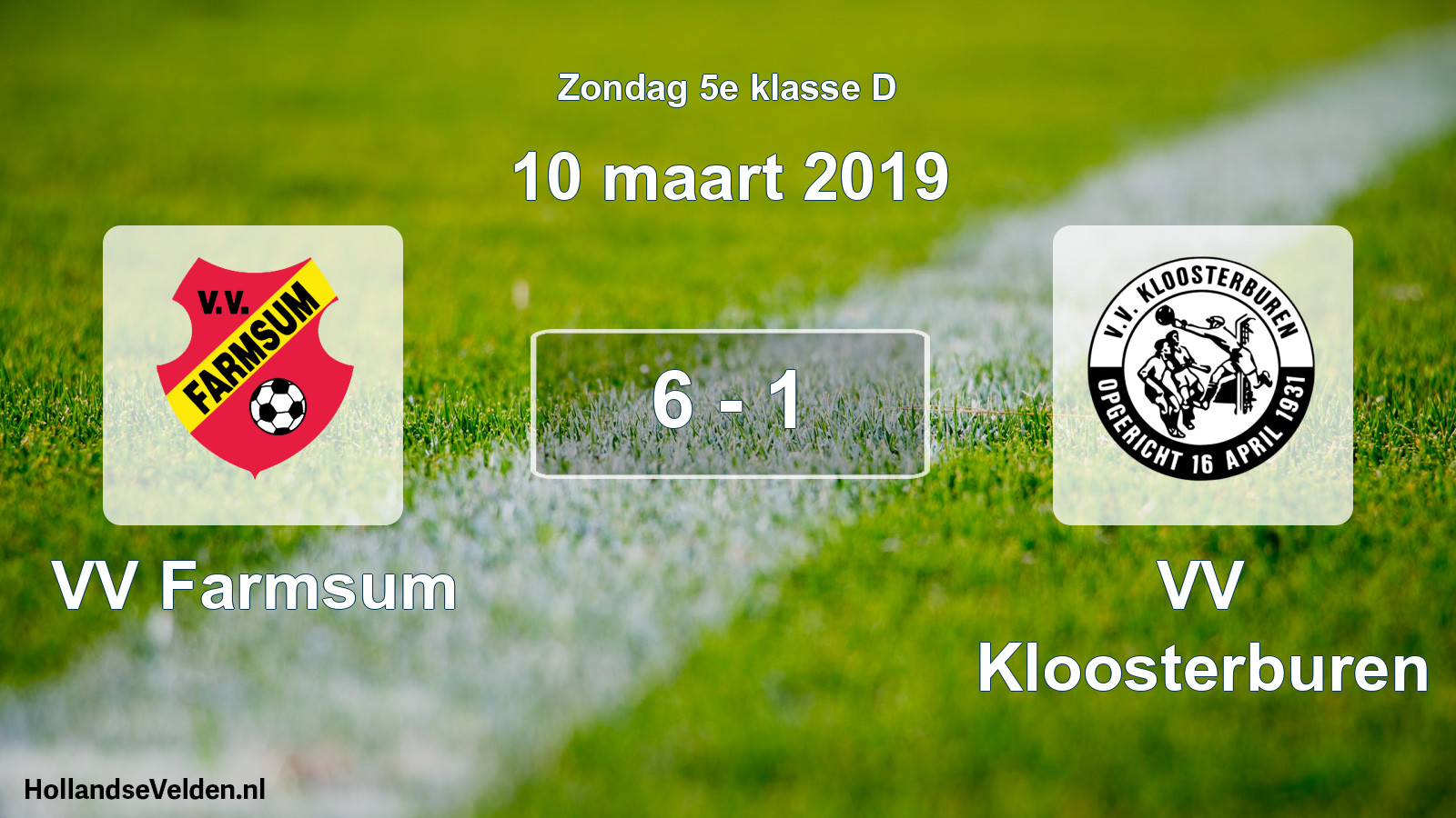 Total number of matches played: VV Farmsum - VV Kloosterburen 6 - 1 (10 March 2019)