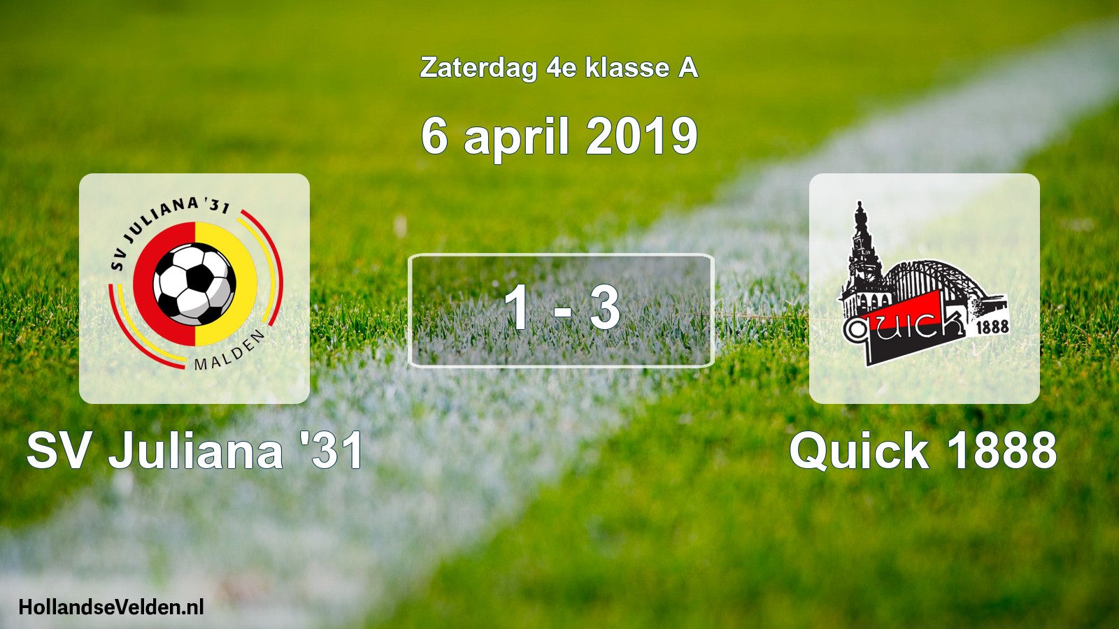 Total number of matches played: SV Juliana '31 - Quick 1888 1 - 3 (6 April 2019)