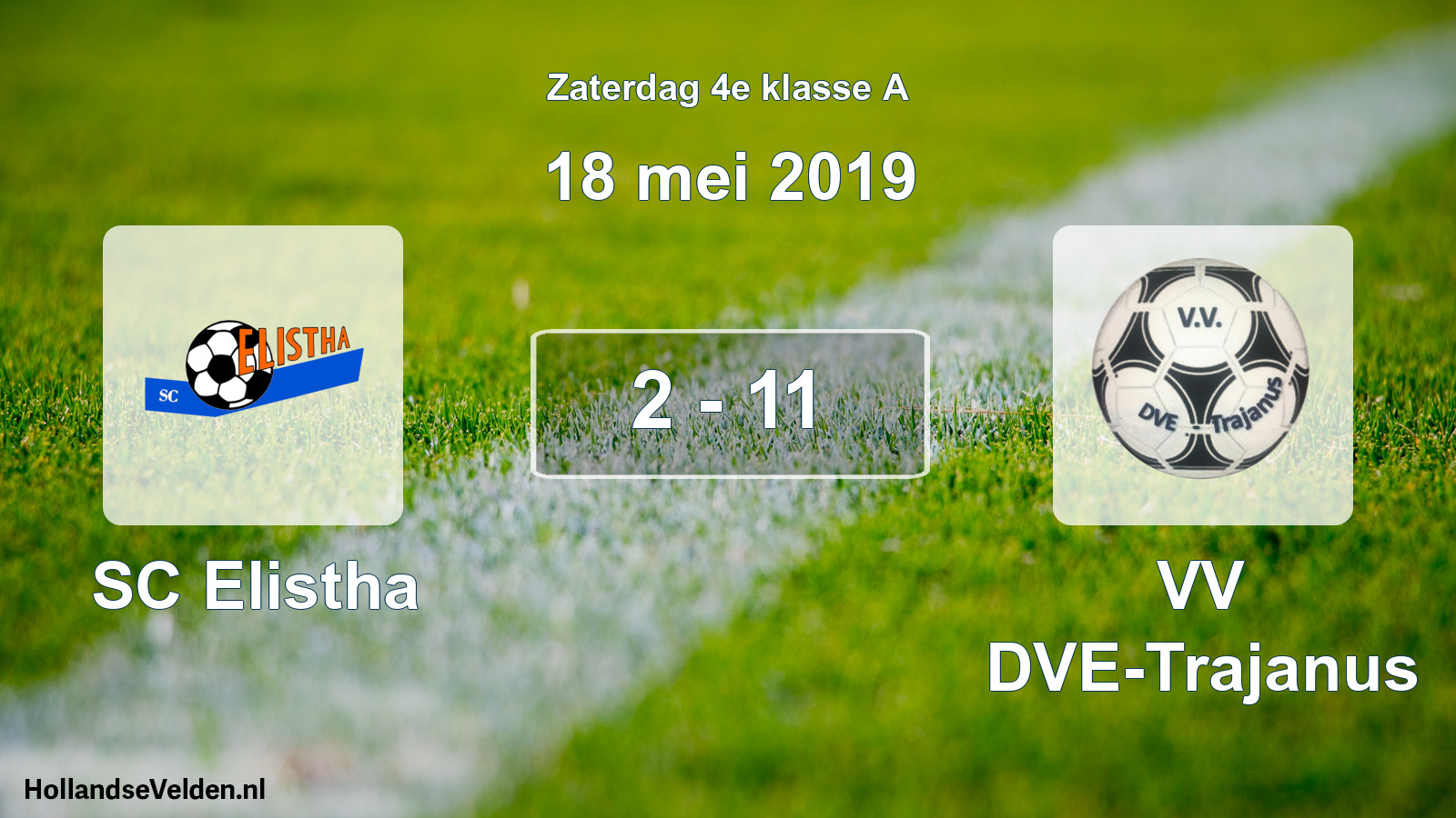 Total number of matches played: SC Elistha - VV DVE-Trajanus 2 - 11 (18 May 2019)