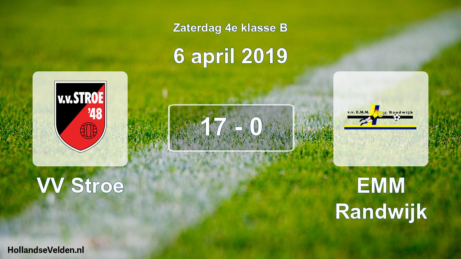 Total number of matches played: VV Stroe - EMM Randwijk 17 - 0 (6 April 2019)