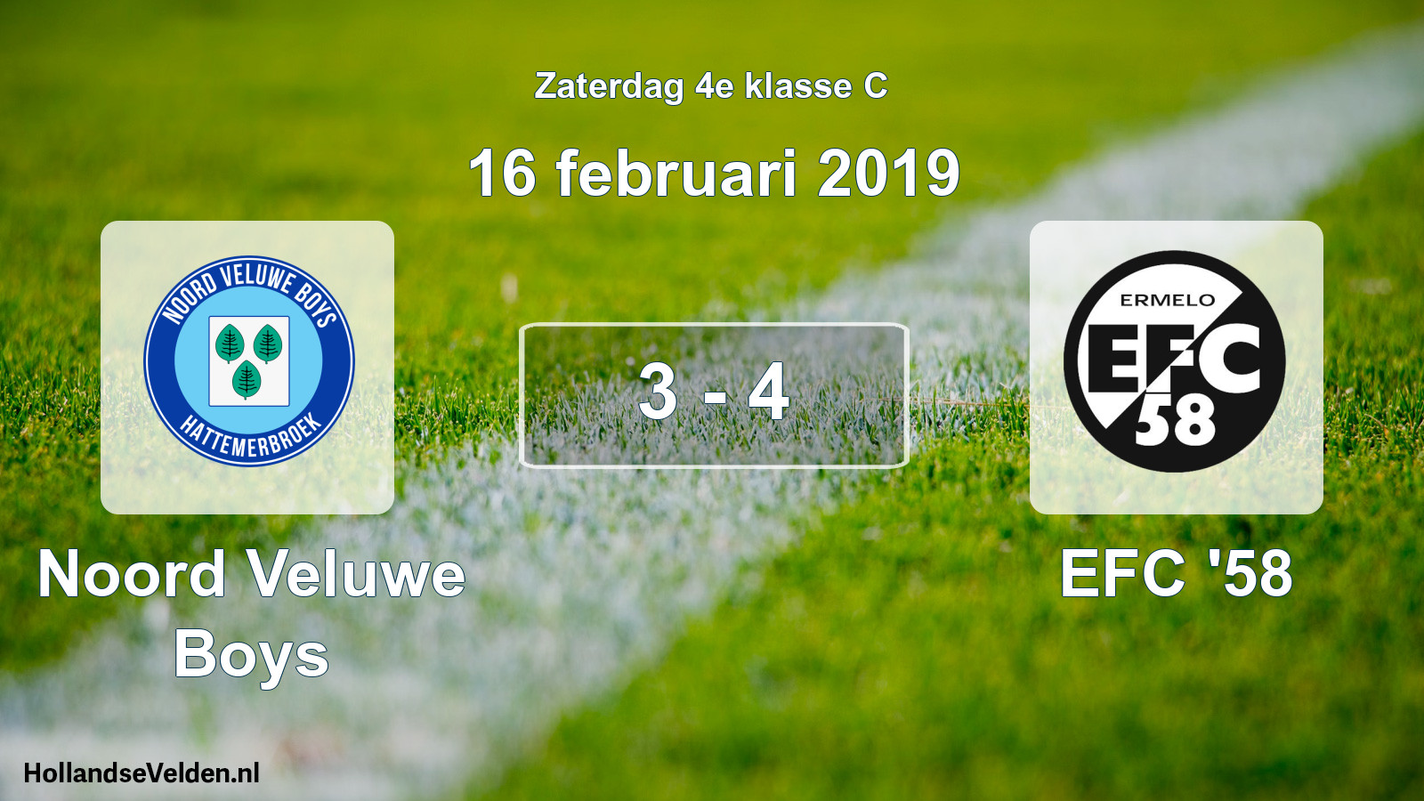 Total number of matches played: Noord Veluwe Boys - EFC '58 3 - 4 (16 February 2019)