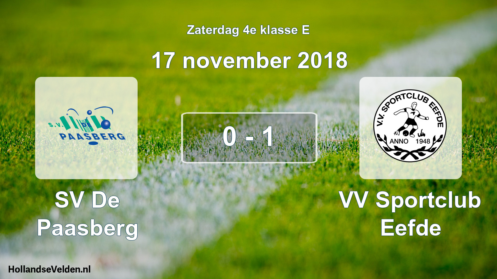 Total number of matches played: SV De Paasberg - VV Sportclub Eefde 0 - 1 (17 November 2018)