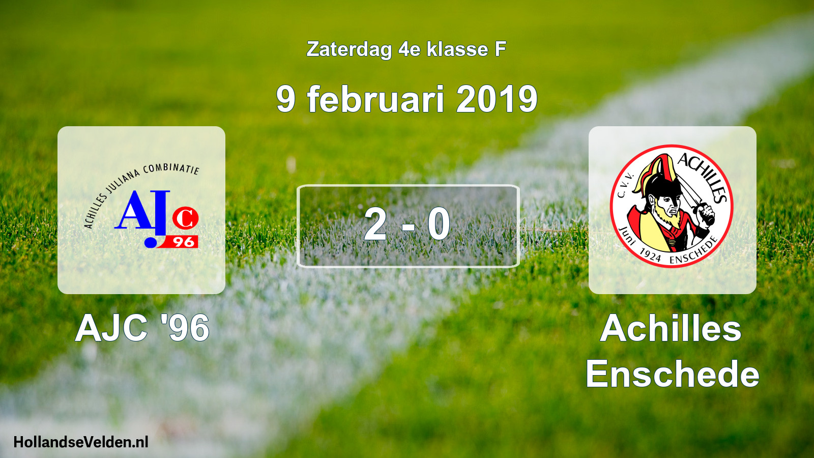 Total number of matches played: AJC '96 - Achilles Enschede 2 - 0 (9 February 2019)