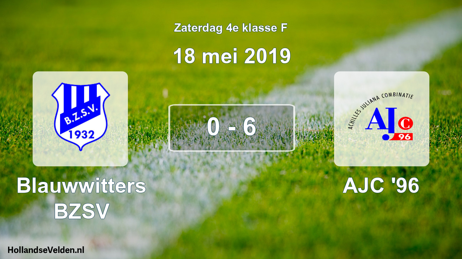 Total number of matches played: Blauwwitters BZSV - AJC '96 0 - 6 (18 May 2019)