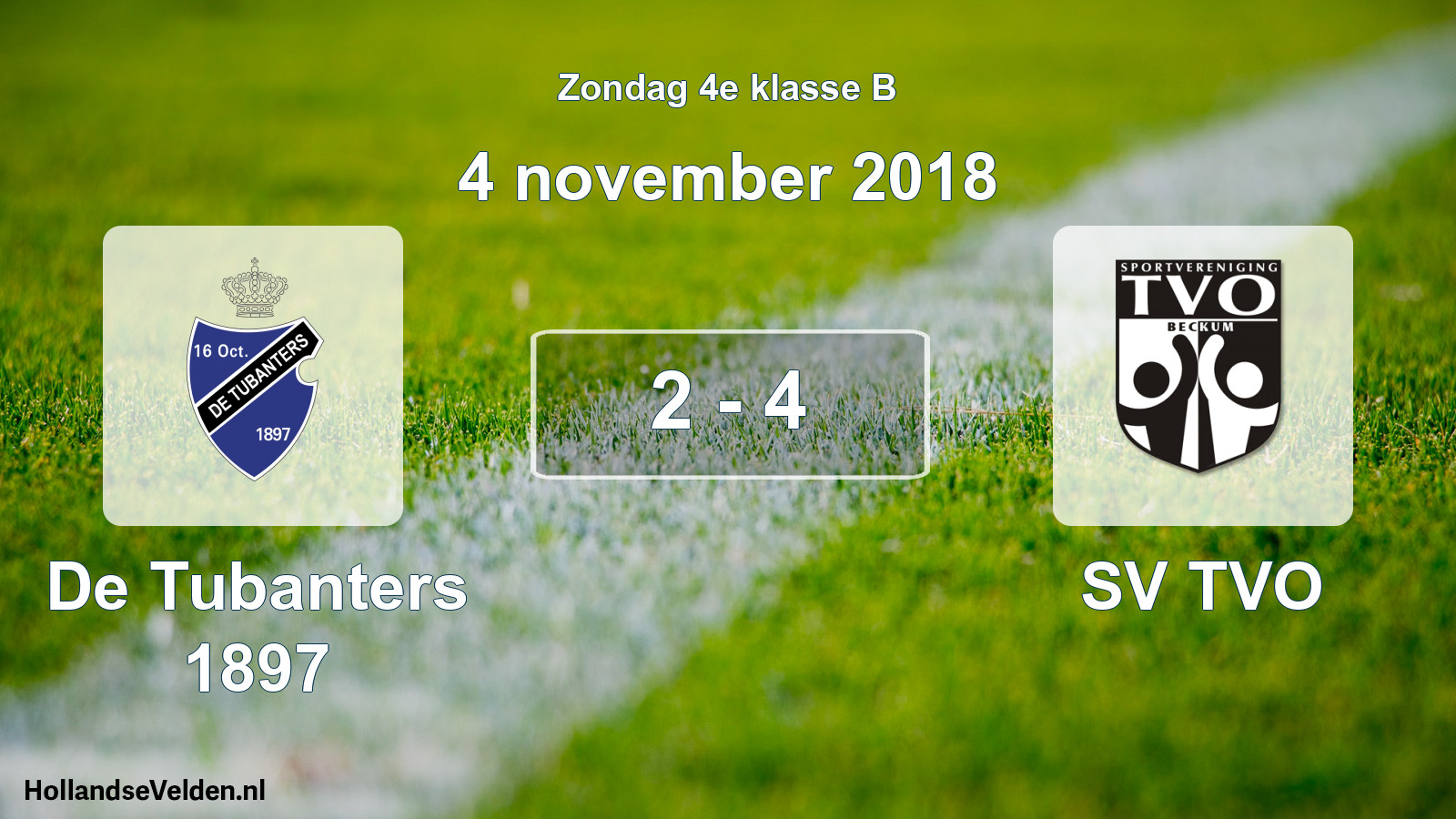Total number of matches played: De Tubanters 1897 - SV TVO 2 - 4 (4 November 2018)