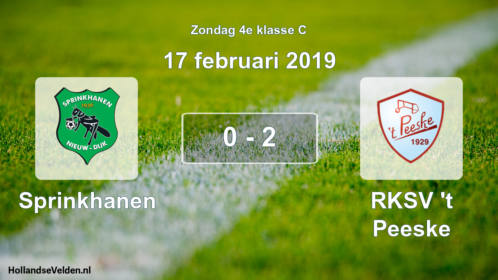 Total number of matches played: Sprinkhanen - RKSV 't Peeske 0 - 2 (17 February 2019)