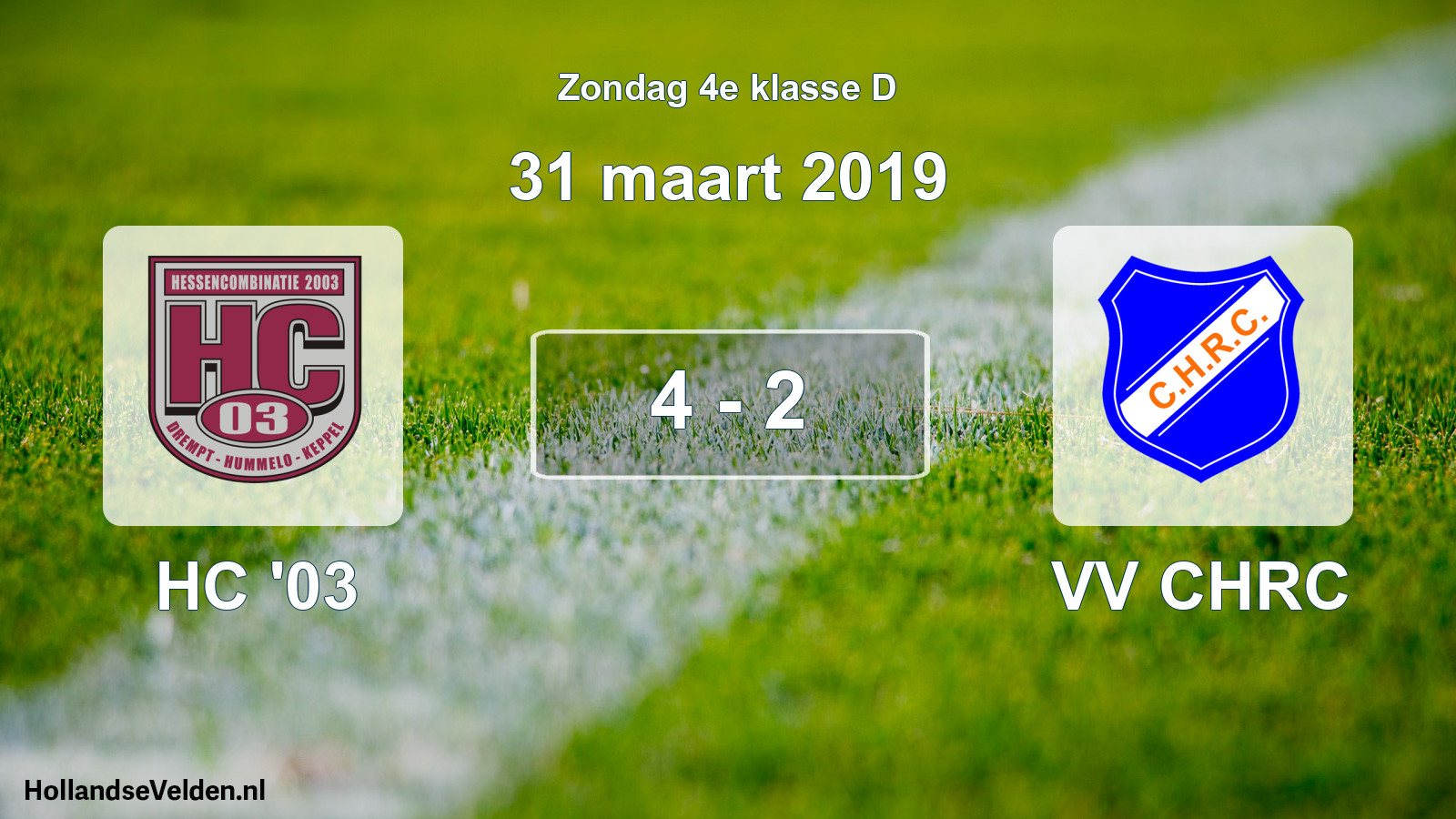 Total number of matches played: HC '03 - VV CHRC 4 - 2 (31 March 2019)