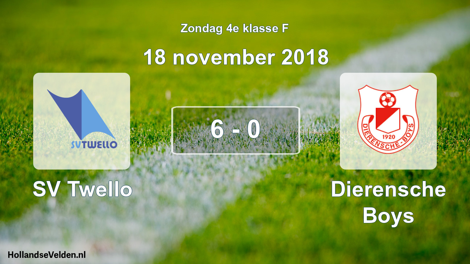Total number of matches played: SV Twello - Dierensche Boys 6 - 0 (18 November 2018)