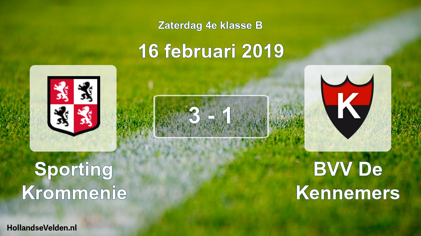 Total number of matches played: Sporting Krommenie - BVV De Kennemers 3 - 1 (16 February 2019)