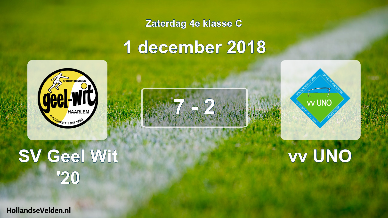 Total number of matches played: SV Geel Wit '20 - vv UNO 7 - 2 (1 December 2018)