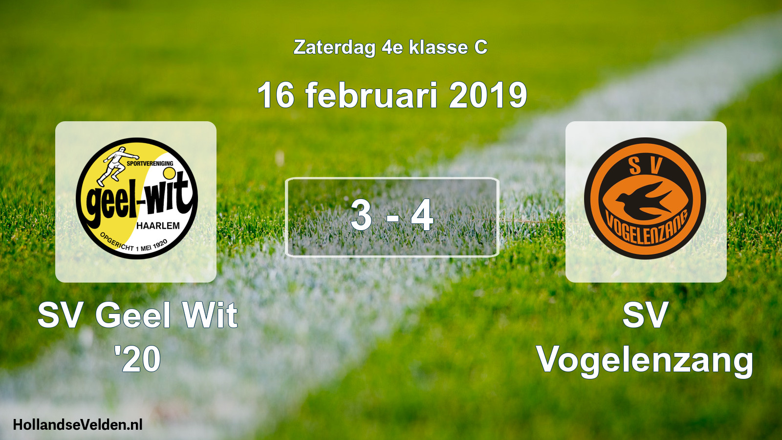 Total number of matches played: SV Geel Wit '20 - SV Vogelenzang 3 - 4 (16 February 2019)
