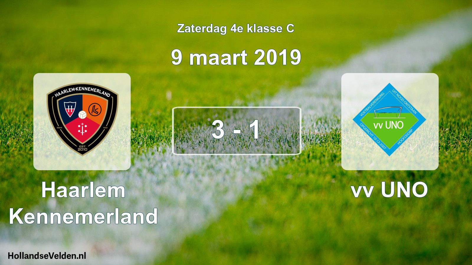 Total number of matches played: Haarlem Kennemerland - vv UNO 3 - 1 (9 March 2019)