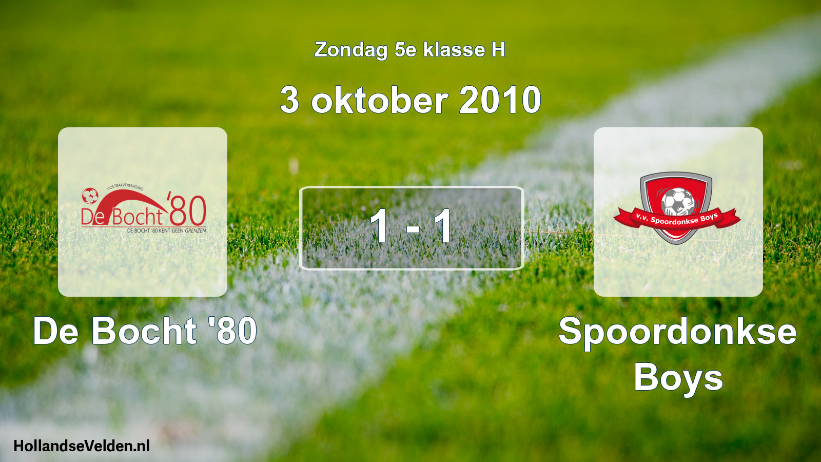 Total number of matches played: De Bocht '80 - Spoordonkse Boys 1 - 1 (3 October 2010)