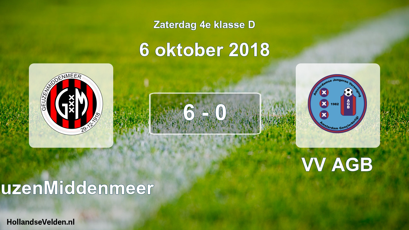 Total number of matches played: GeuzenMiddenmeer - VV AGB 6 - 0 (6 October 2018)