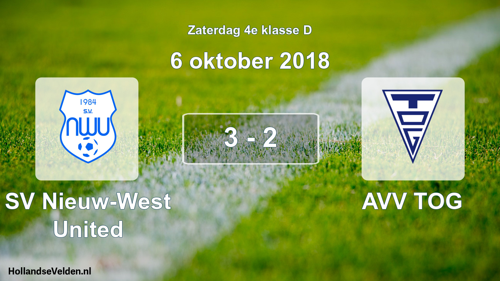 Total number of matches played: SV Nieuw-West United - AVV TOG 3 - 2 (6 October 2018)