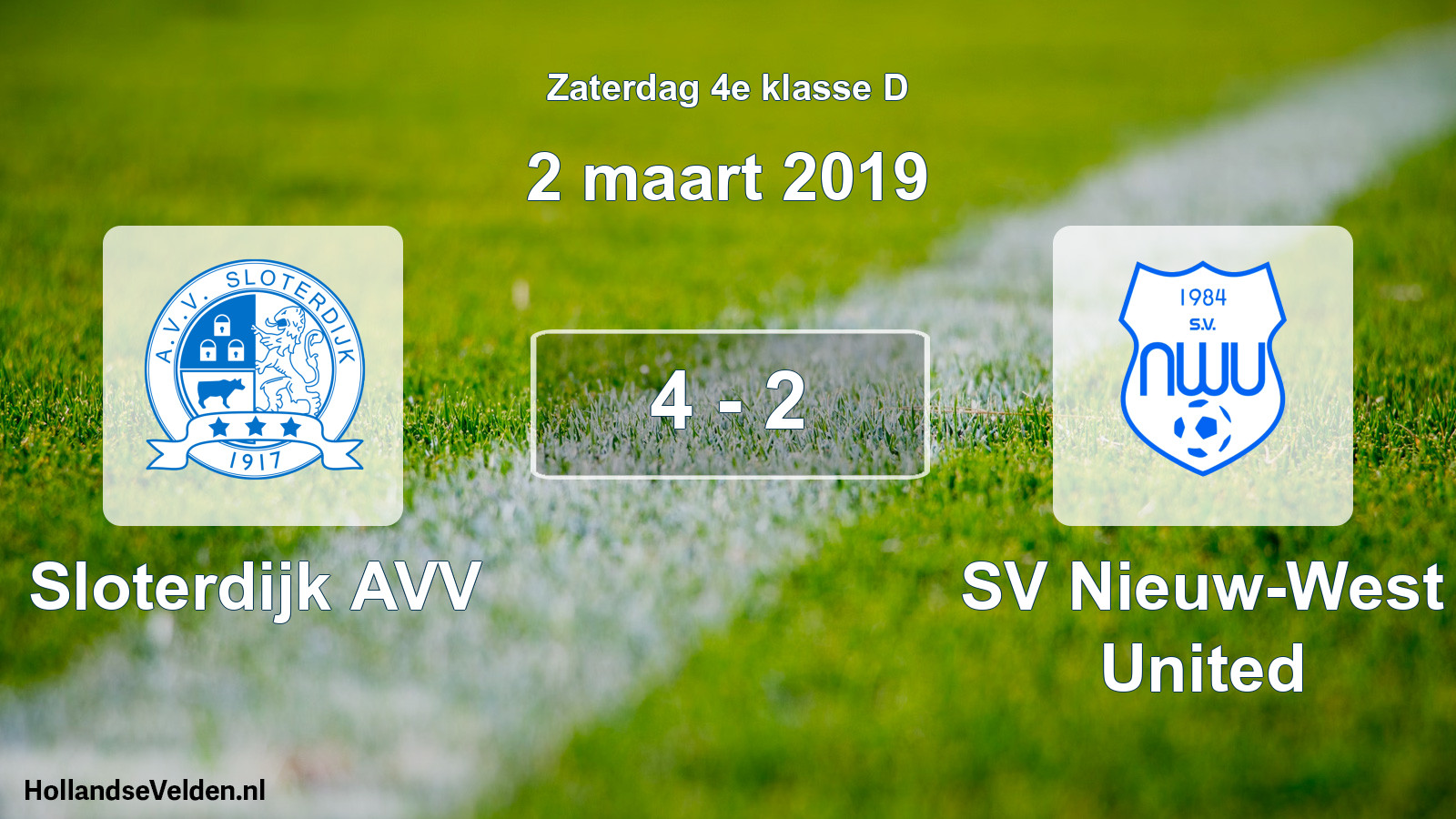 Total number of matches played: Sloterdijk AVV - SV Nieuw-West United 4 - 2 (2 March 2019)