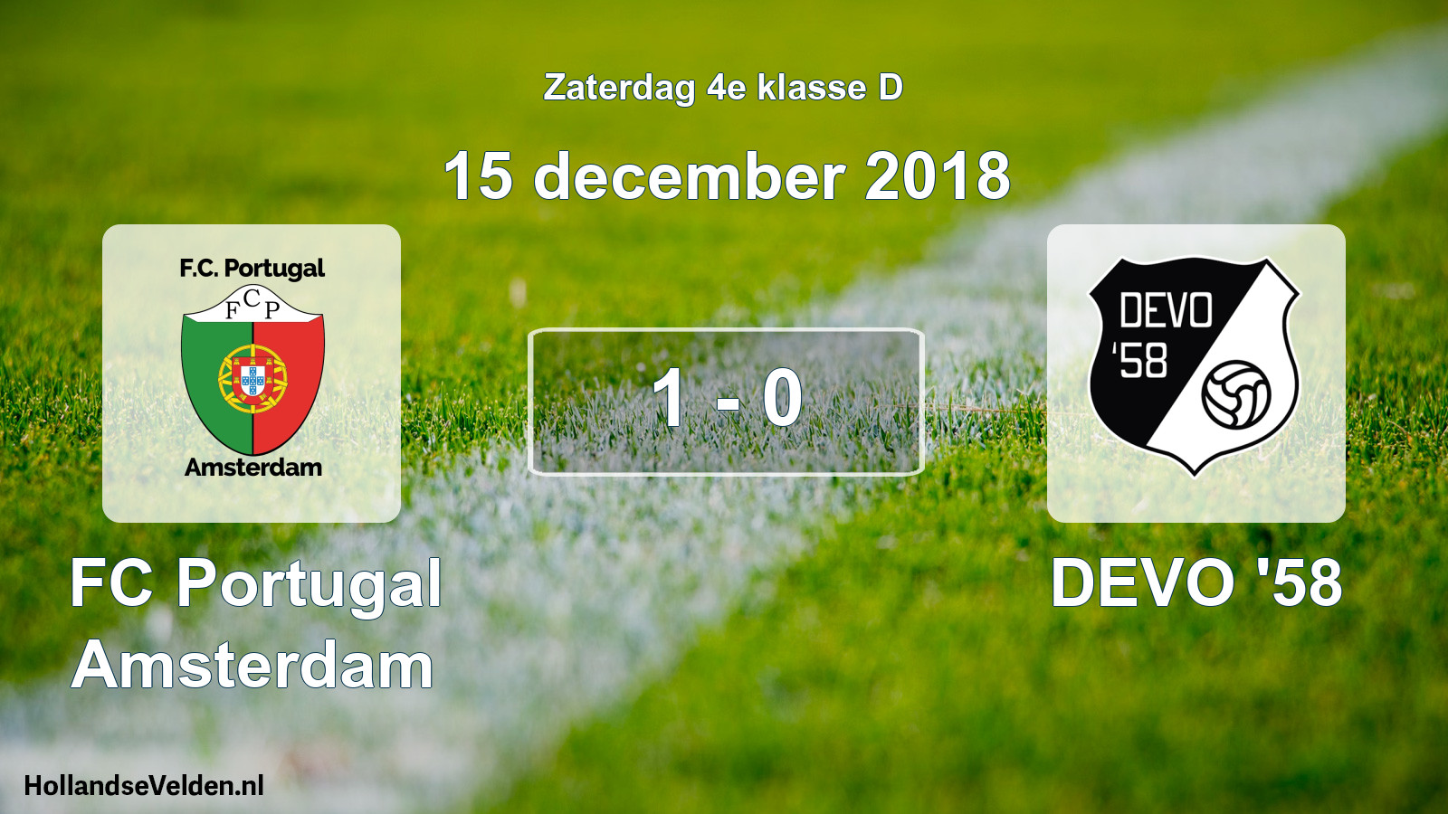 Total number of matches played: FC Portugal Amsterdam - DEVO '58 1 - 0 (15 December 2018)