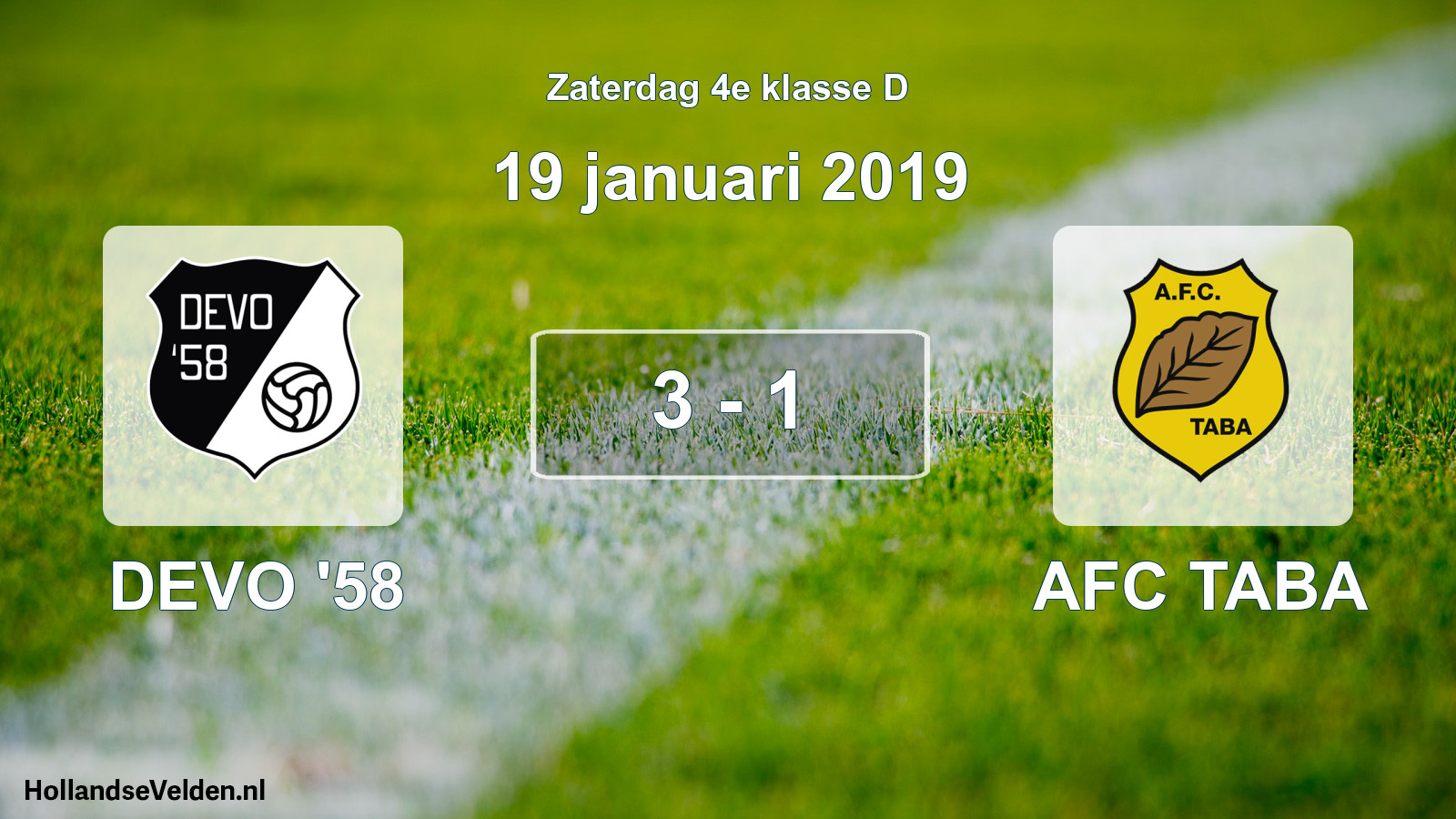 Total number of matches played: DEVO '58 - AFC TABA 3 - 1 (19 January 2019)