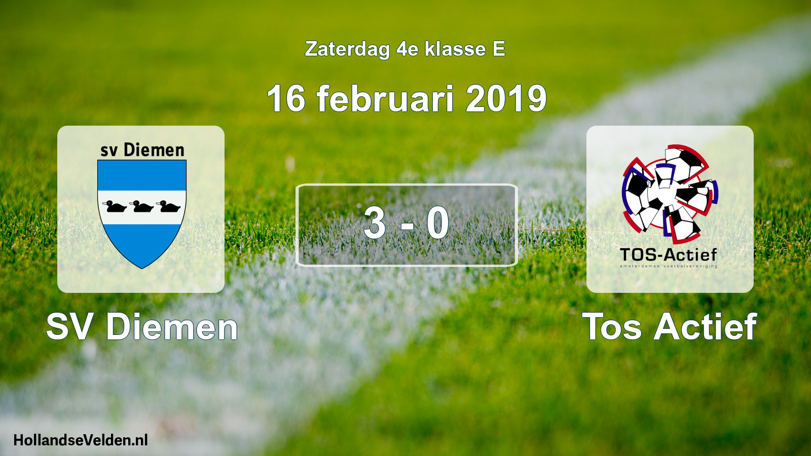Total number of matches played: SV Diemen - Tos Actief 3 - 0 (16 February 2019)
