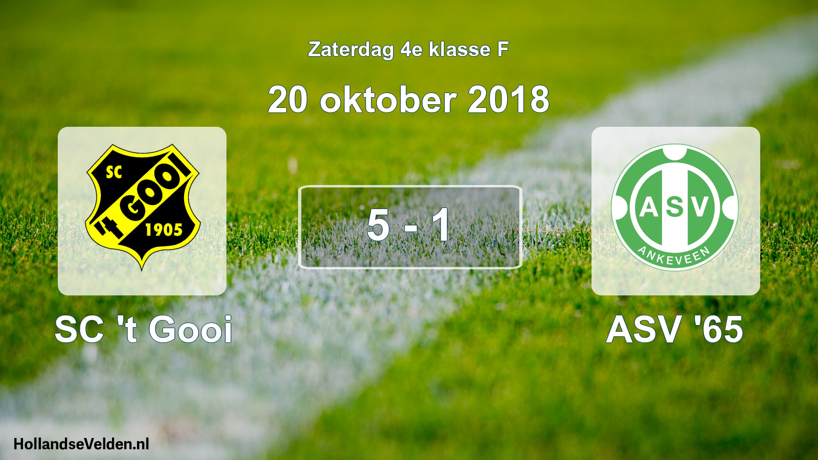 Total number of matches played: SC 't Gooi - ASV '65 5 - 1 (20 October 2018)