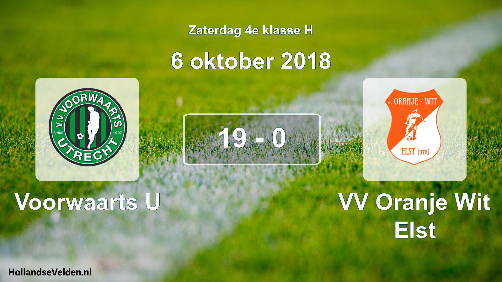 Total number of matches played: Voorwaarts U - VV Oranje Wit Elst 19 - 0 (6 October 2018)