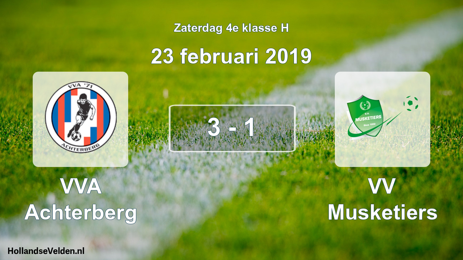 Total number of matches played: VVA Achterberg - VV Musketiers 3 - 1 (23 February 2019)