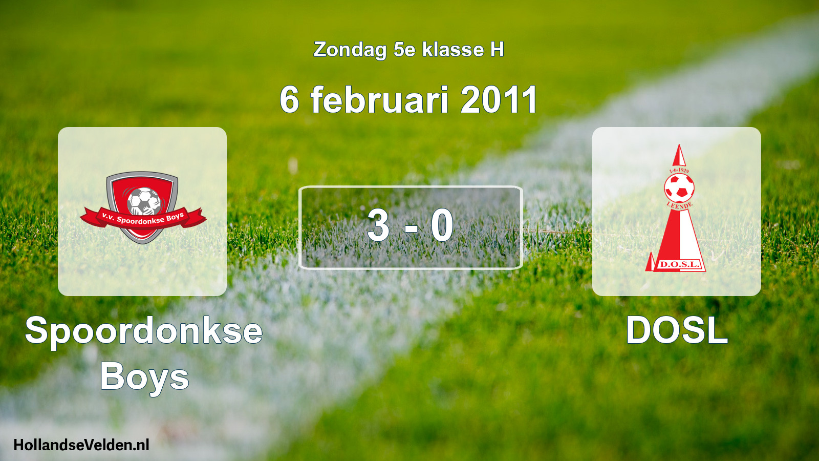 Total number of matches played: Spoordonkse Boys - DOSL 3 - 0 (6 February 2011)