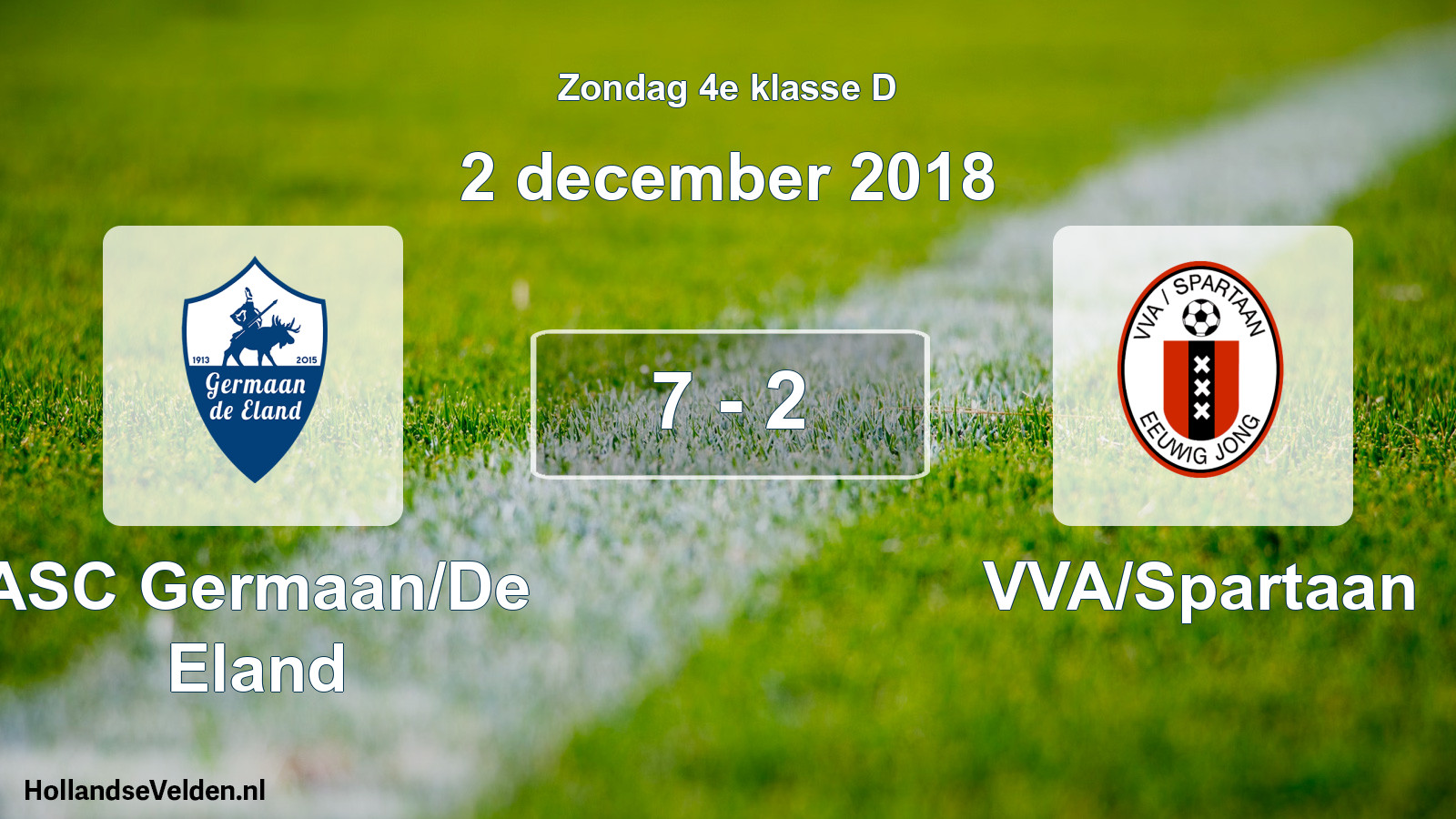 Total number of matches played: ASC Germaan/De Eland - VVA/Spartaan 7 - 2 (2 December 2018)