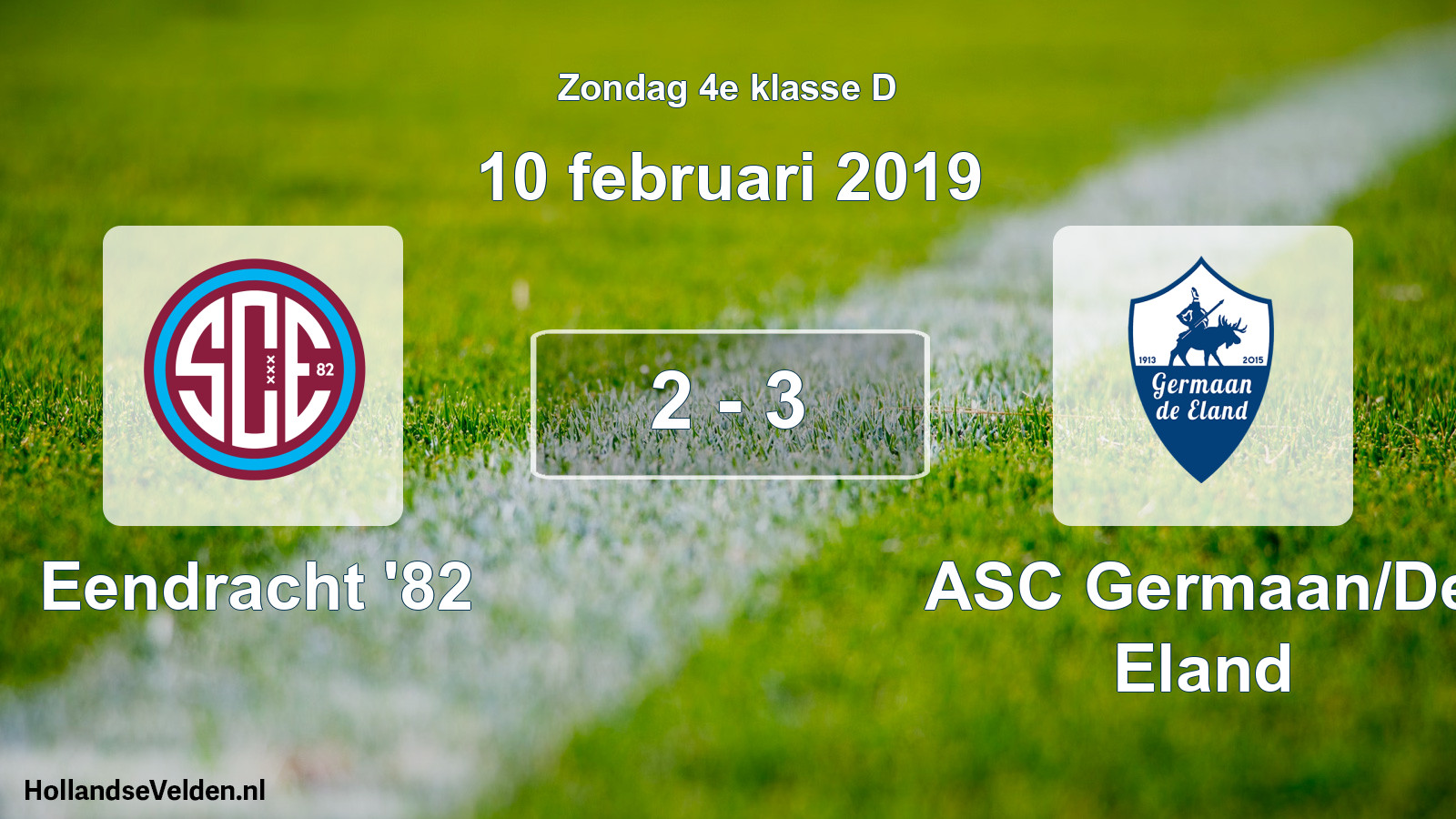 Total number of matches played: Eendracht '82 - ASC Germaan/De Eland 2 - 3 (10 February 2019)