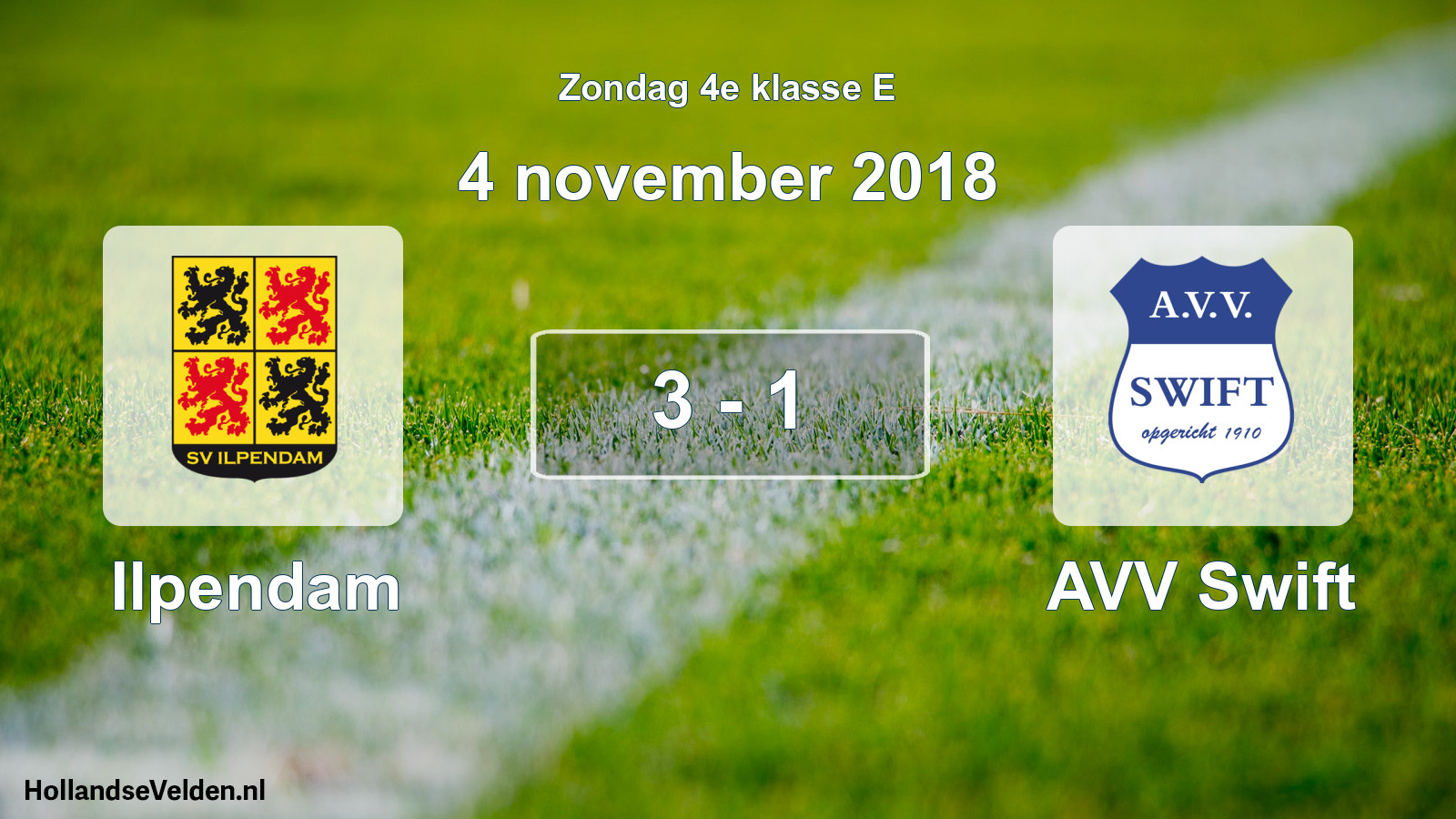Total number of matches played: Ilpendam - AVV Swift 3 - 1 (4 November 2018)