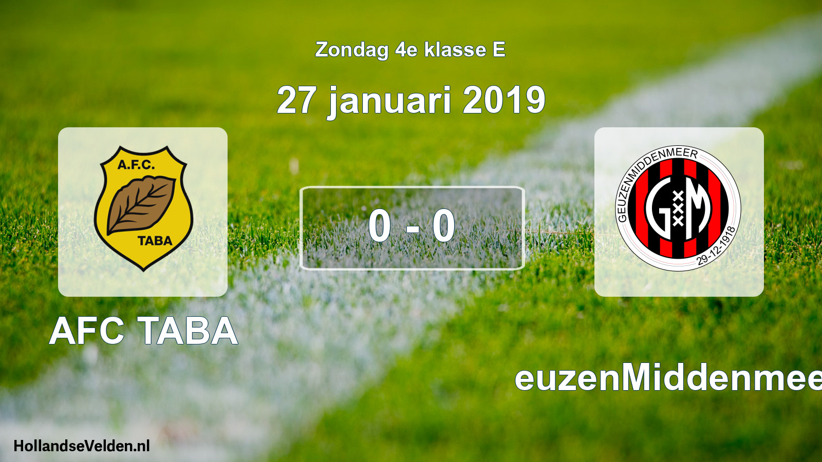 Total number of matches played: AFC TABA - GeuzenMiddenmeer 0 - 0 (27 January 2019)