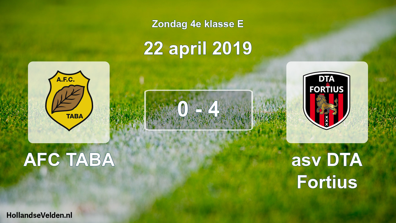 Total number of matches played: AFC TABA - asv DTA Fortius 0 - 4 (22 April 2019)