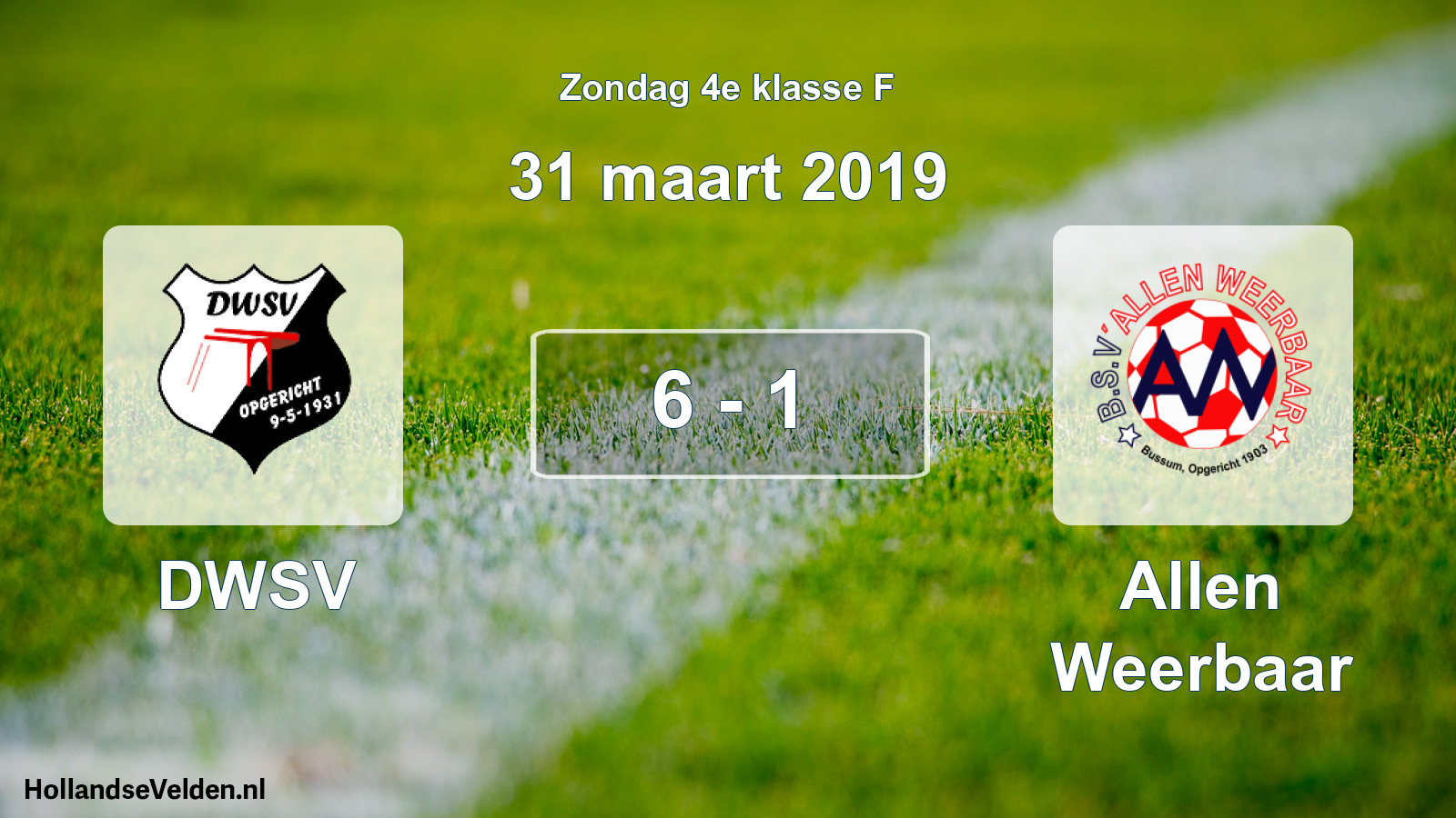 Total number of matches played: DWSV - Allen Weerbaar 6 - 1 (31 March 2019)