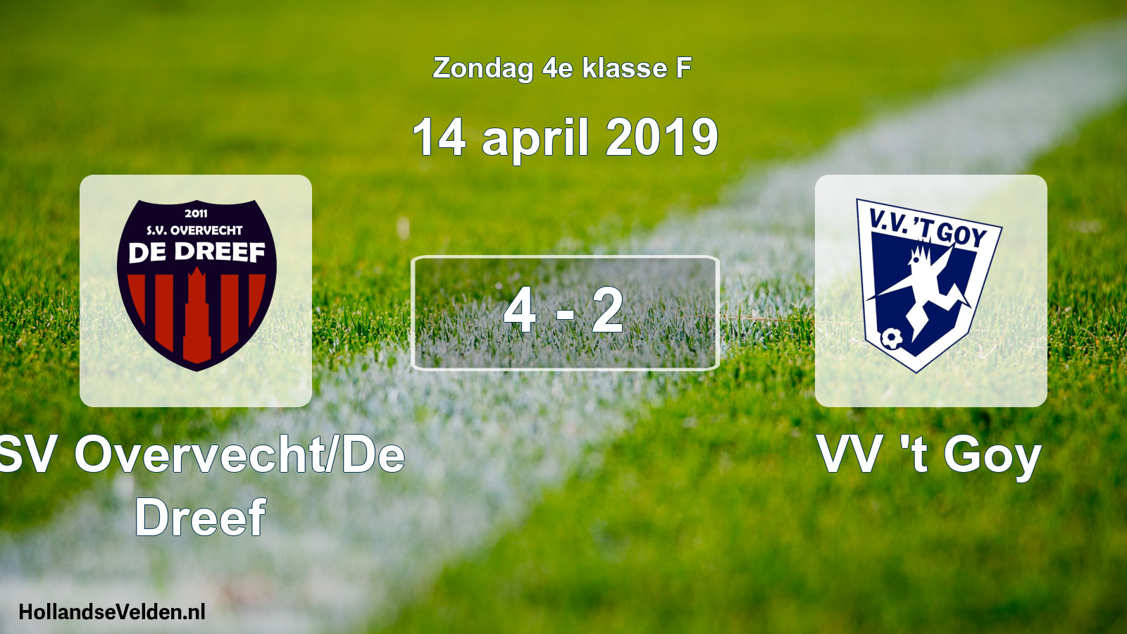 Total number of matches played: SV Overvecht/De Dreef - VV 't Goy 4 - 2 (14 April 2019)